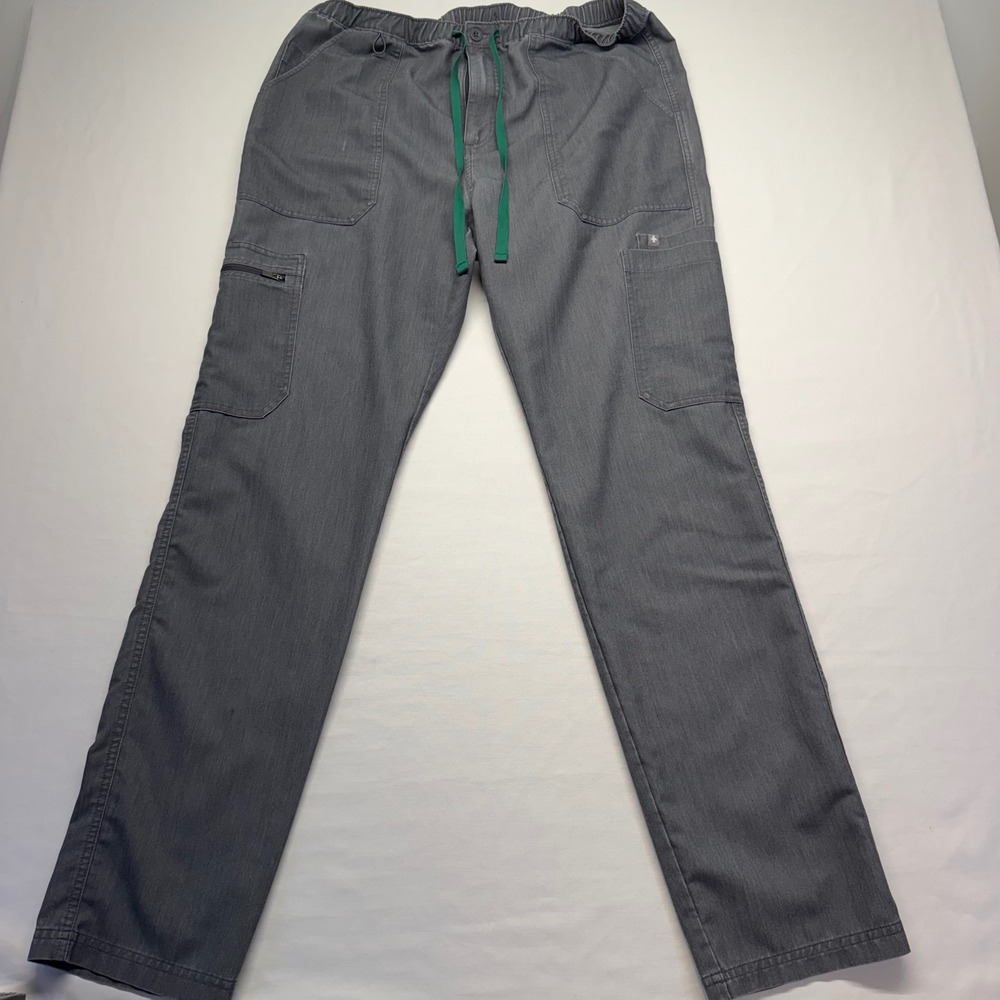 FIGS Technical Collection Scrub Pants Large Gray Straight Leg Cargo Drawstring